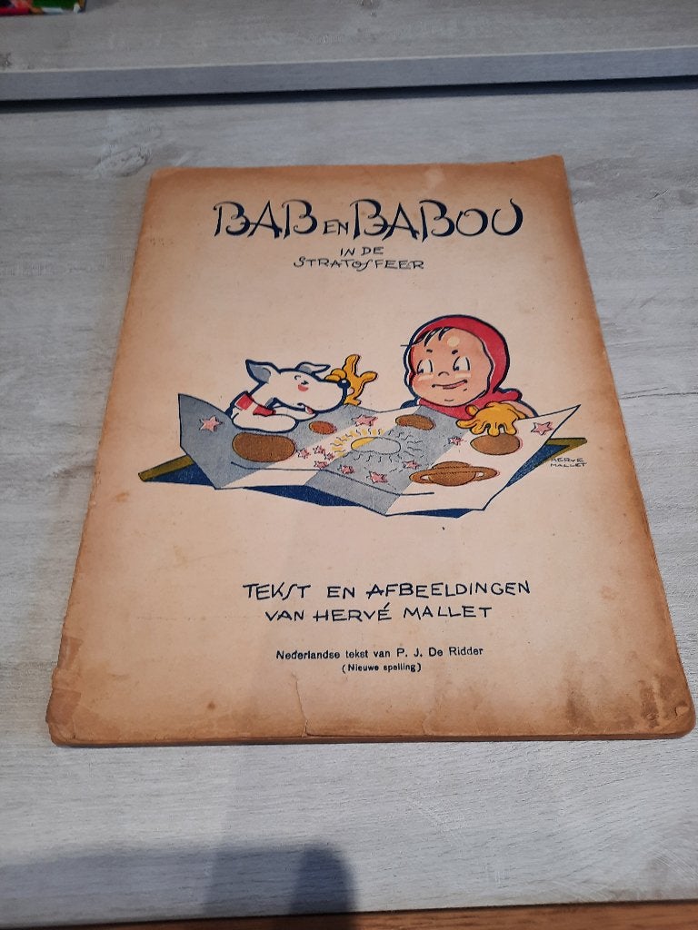 bab en babou in de stratosfeer  1936 vroege belgische strip, Gelezen, Eén stripboek, Ophalen of Verzenden, Hervé mallet