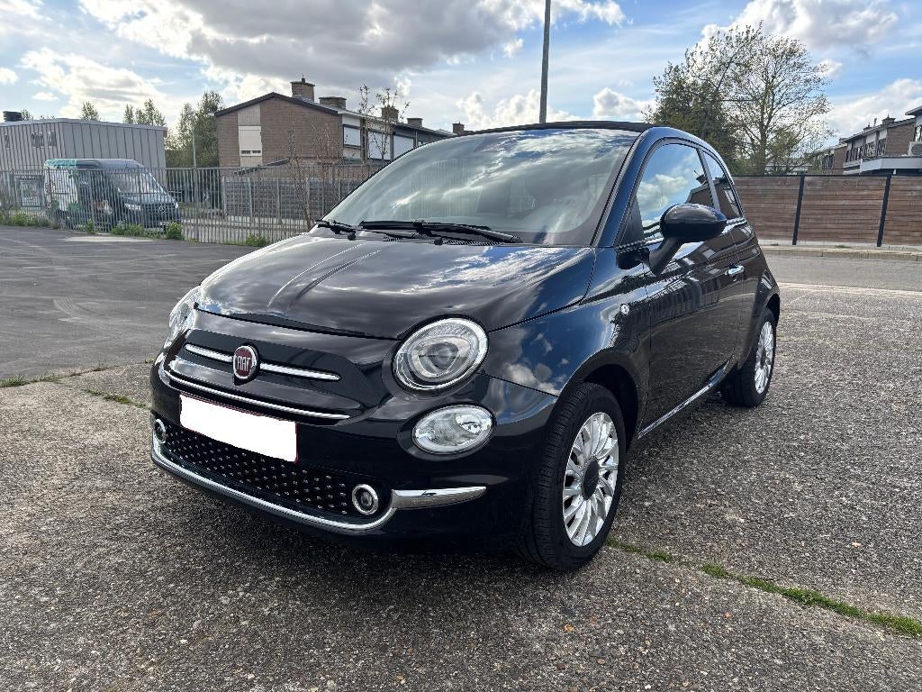 Fiat 500 Cabrio Hybrid 2023 met 12.000 Km's !, Auto's, Stof, Cabriolet, Zwart, Electronic Stability Program (ESP)