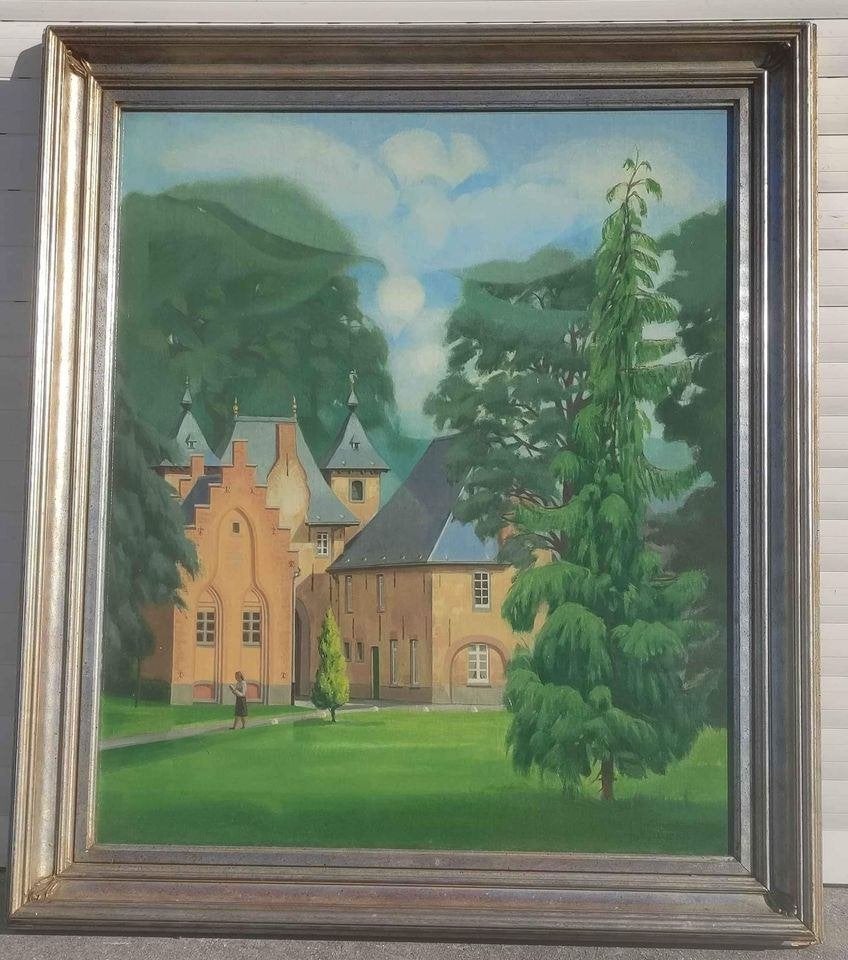 huile sur panneau chateau signe antoon luyckx, Antiek en Kunst, Ophalen of Verzenden, Tekening, Paneel