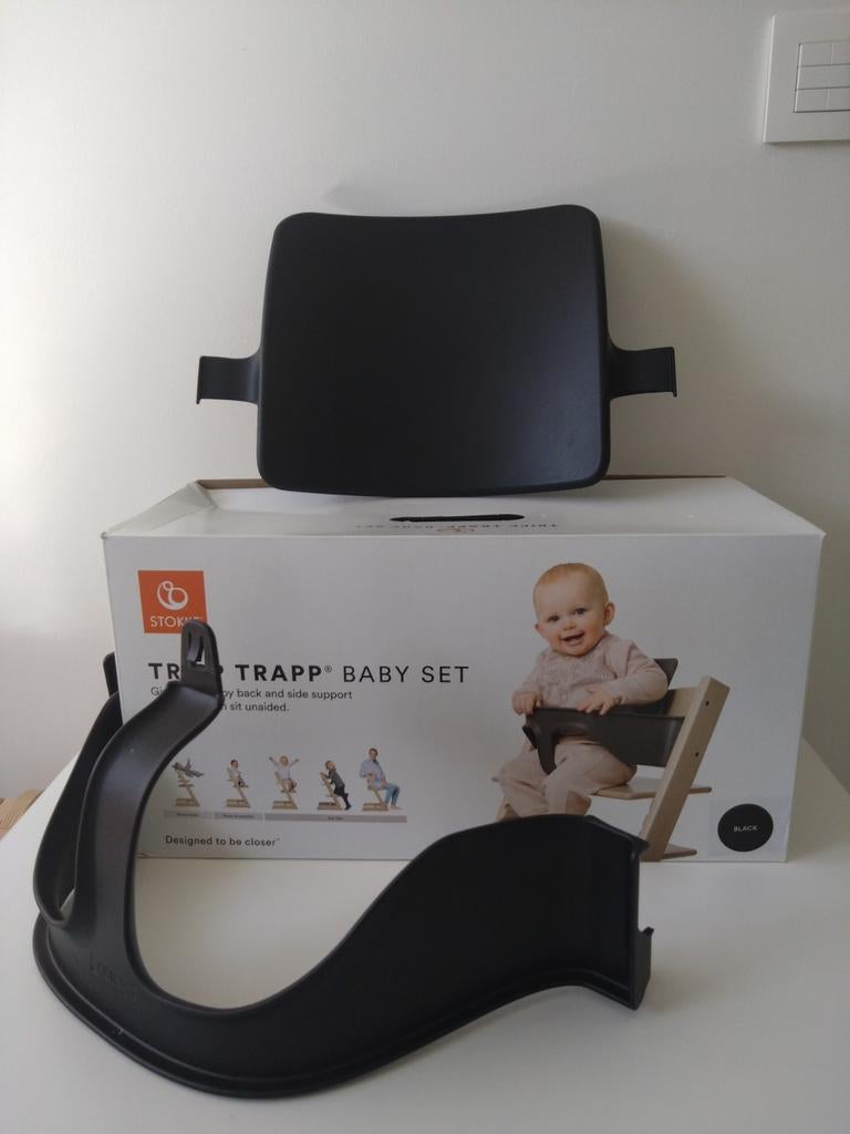 Stokke Tripp Trapp babyset zwart incl. originele verp, Ophalen, Zo goed als nieuw, Meegroeistoel, Afneembaar eetblad