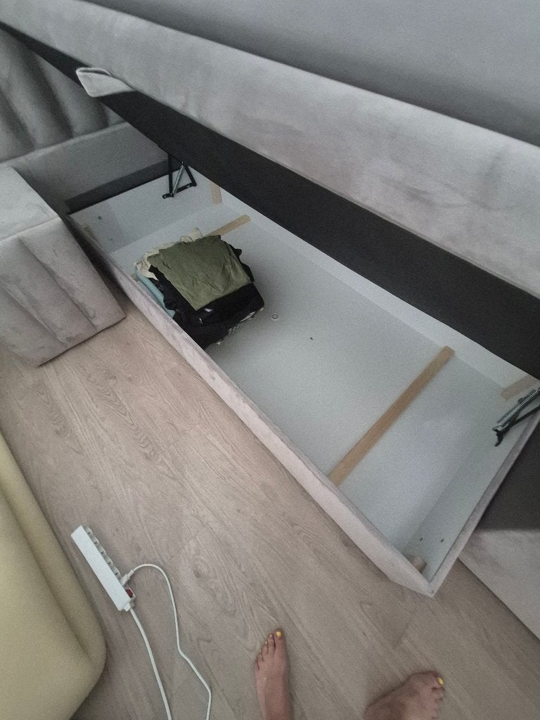 Velvet boxspring met hoofdbord,nachtkastjes en voetenbank, Autres dimensions, Gris, Comme neuf, Enlèvement