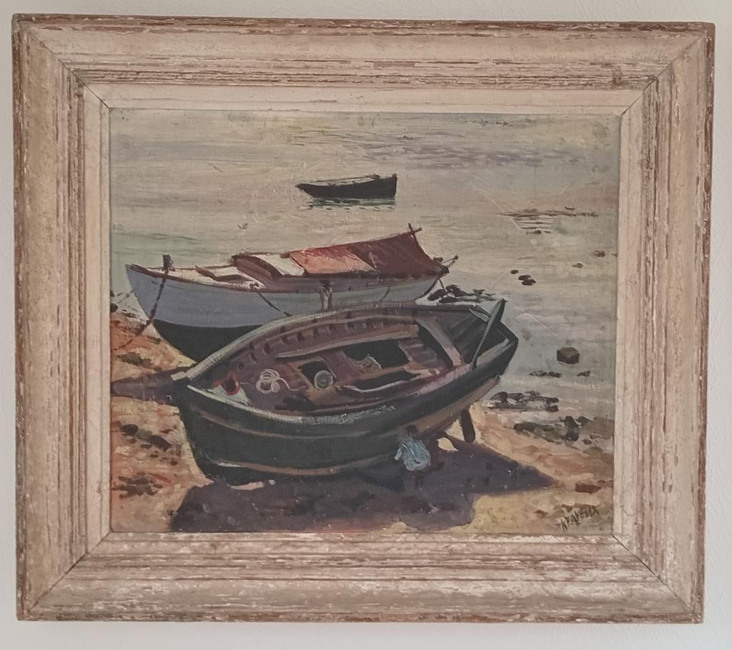 Olieverf op doek Marine Quimper van K.Avella-bootboot, Ophalen of Verzenden