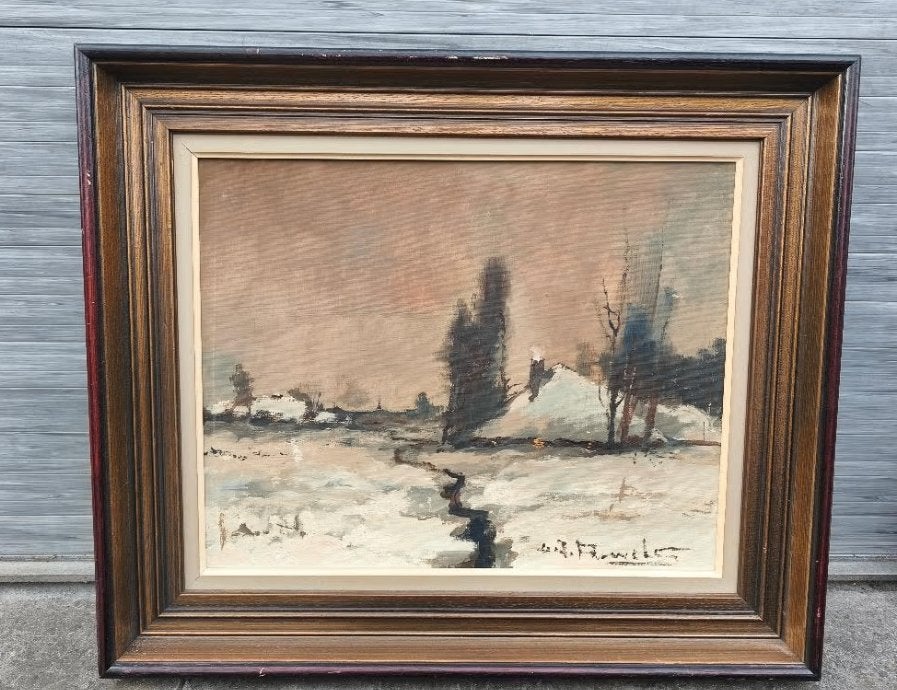 huile sur toile paysage enneigé signe joseph pauwels, Antiek en Kunst, Kunst | Schilderijen | Klassiek, Ophalen of Verzenden, Landschap