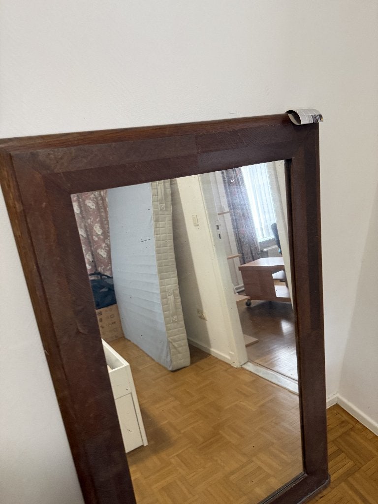 grote vintage wandspiegel in houten lijst (144 x 93 cm), Ophalen, Gebruikt