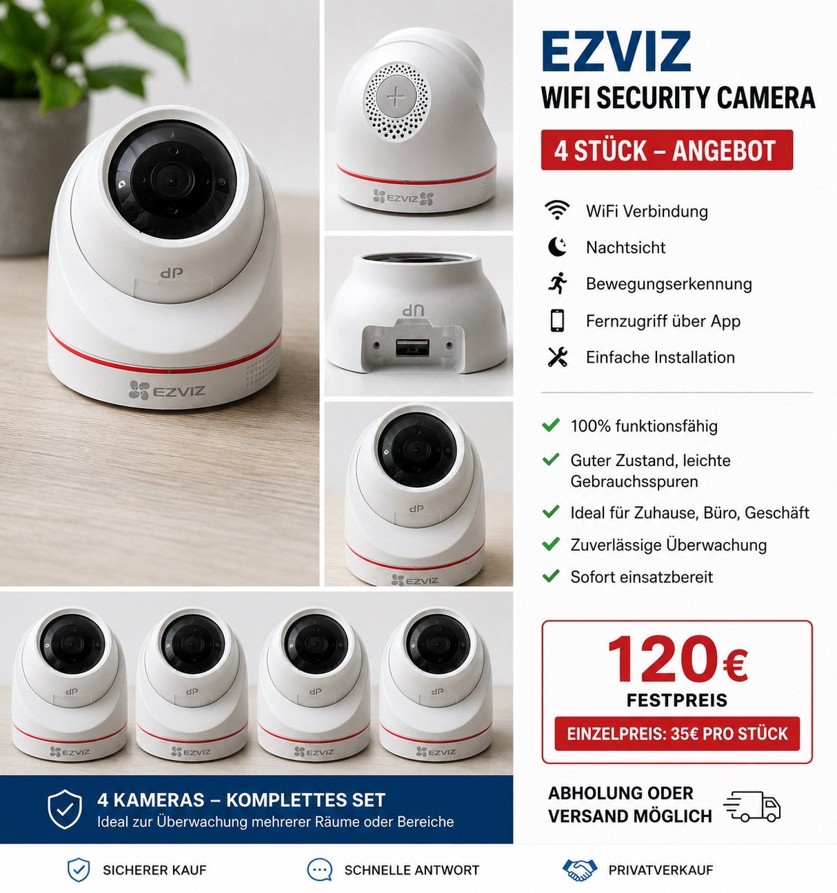 EZVIZ WiFi Security Camera Fully Working Night Vision Motion, TV, Hi-fi & Vidéo, Caméras de surveillance, Enlèvement ou Envoi