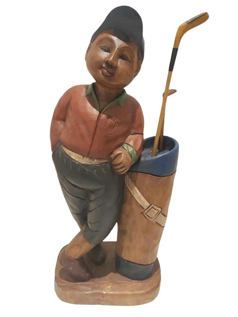 Statue en bois Golfeur/Caddy jouant au golf. Une belle et an, Enlèvement ou Envoi