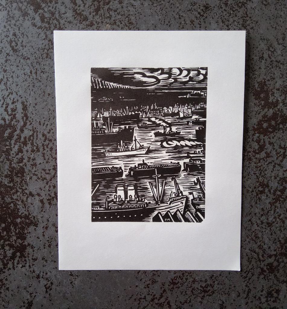 Houtsnede Op de Schelde Antwerpen door Frans Masereel, 1950 - 1999, 19 cm, Ophalen of Verzenden, Gesigneerd