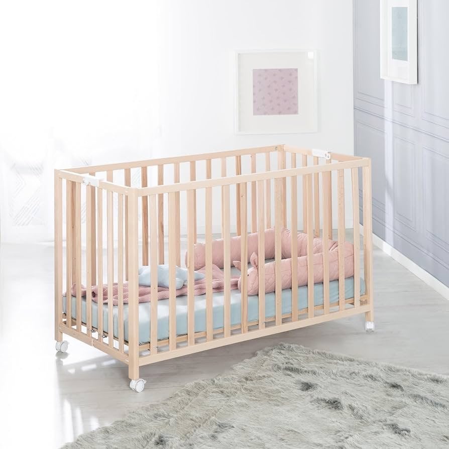 Lit pliant pour bébé en hêtre à roulettes 60x120 cm, Enlèvement, Neuf, Moins de 140 cm, Moins de 70 cm