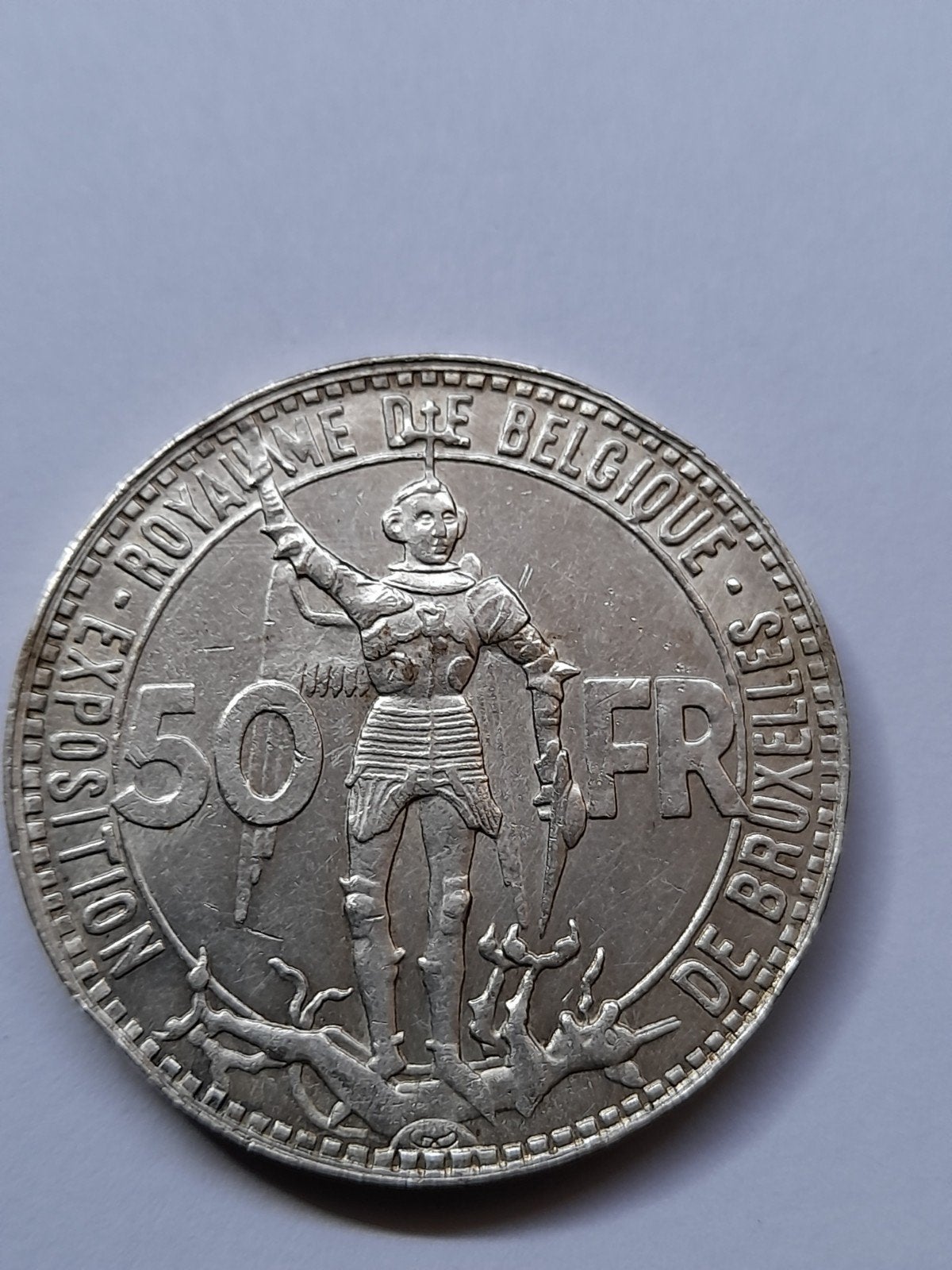 prachtige  50 fr frans opschrift 1935 wereldtentoonstelling, Ophalen of Verzenden, Zilver