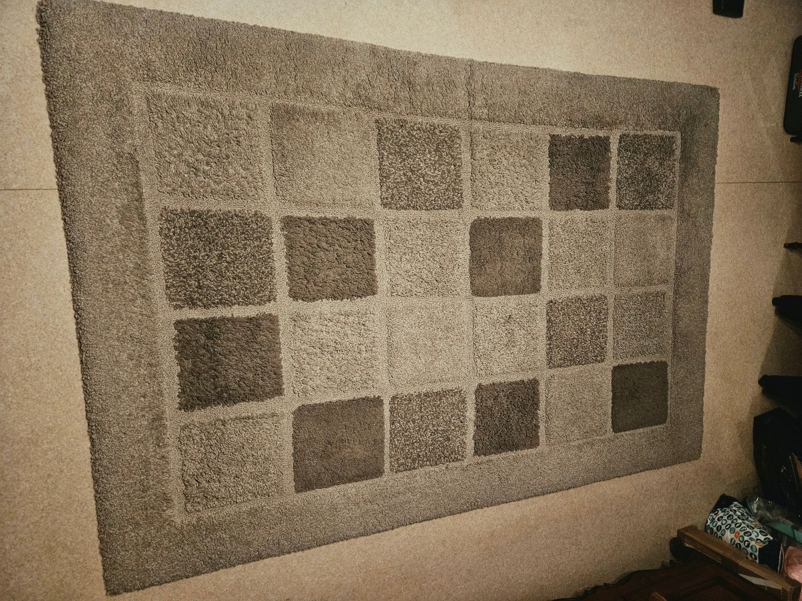 Grand tapis épais et lourd à damier – Tons beige / taupe cla, Enlèvement, Beige, Animaux, Moderne