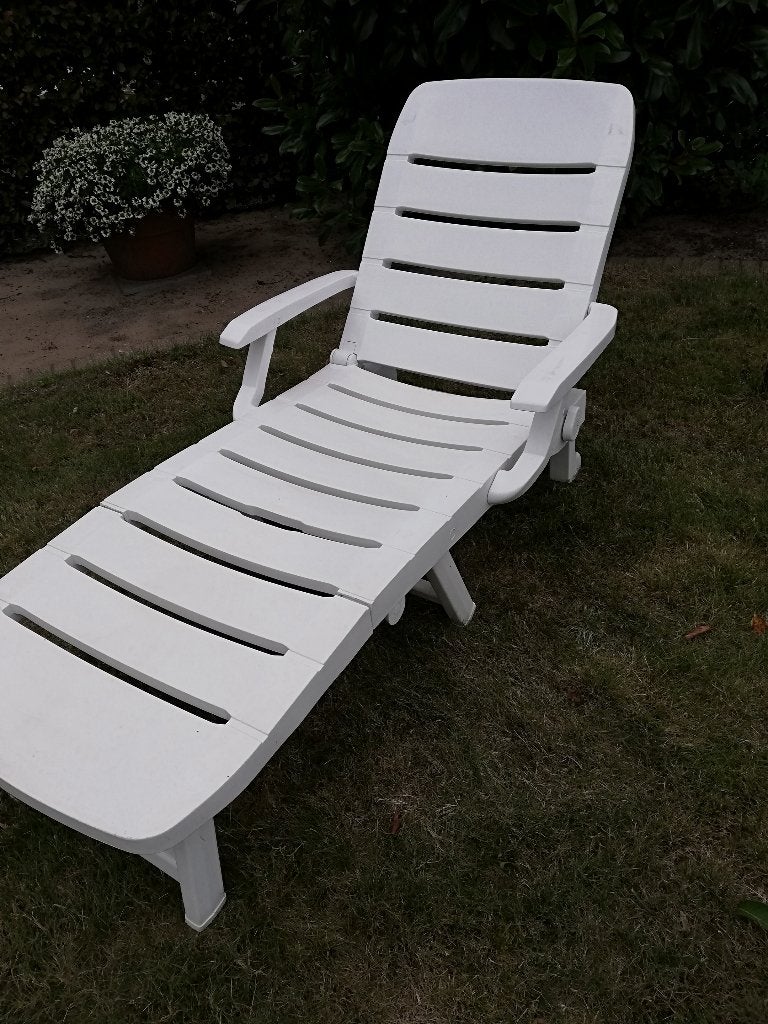 Ligstoel tuin, Jardin & Terrasse, Chaises longues, Enlèvement, Utilisé, Synthétique, Mobile