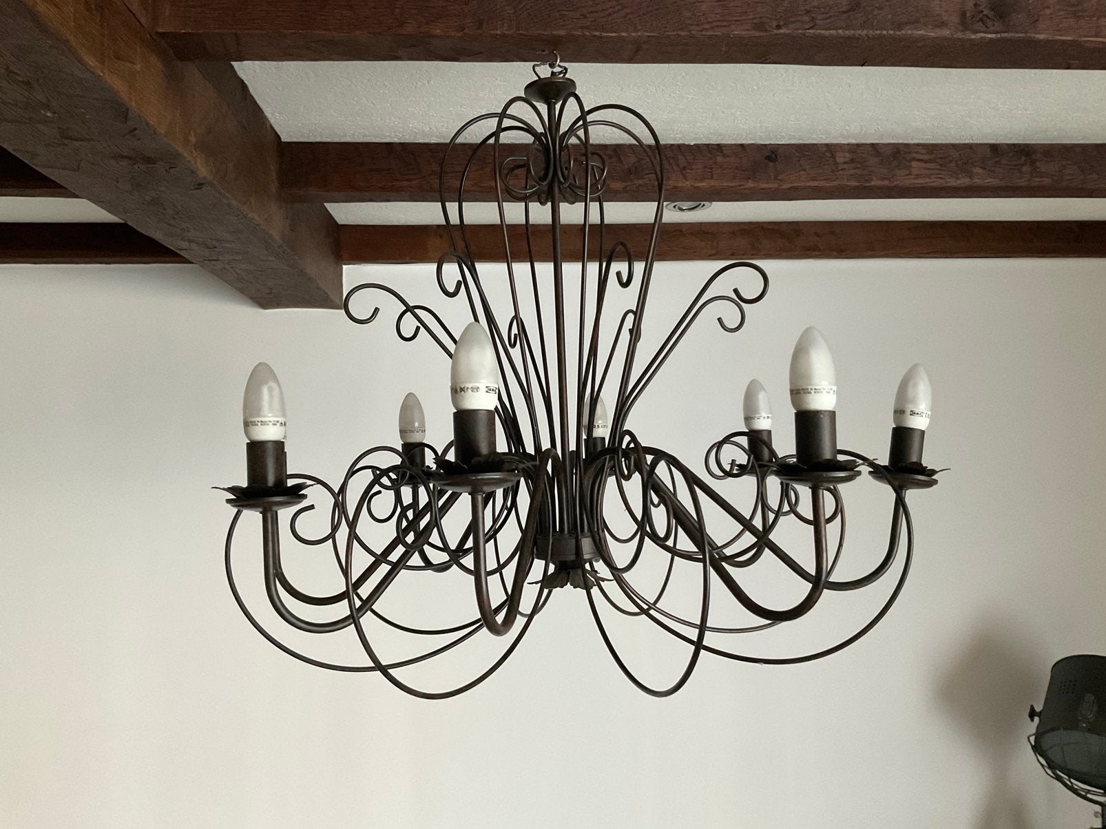 Mooie sfeervolle metalen luster met 8 lampen, Enlèvement, Utilisé, Métal, Landelijk