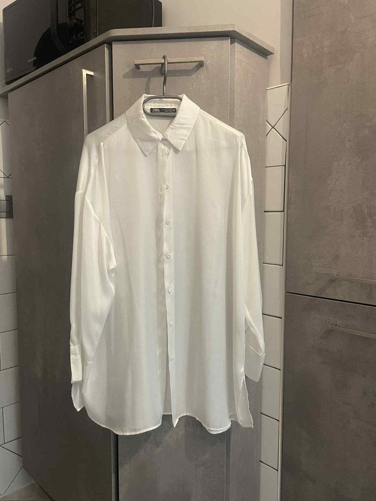 Nieuw ZARA overhemd oversized wit lang satijn S, Nieuw, Ophalen of Verzenden, Maat 36 (S), Wit