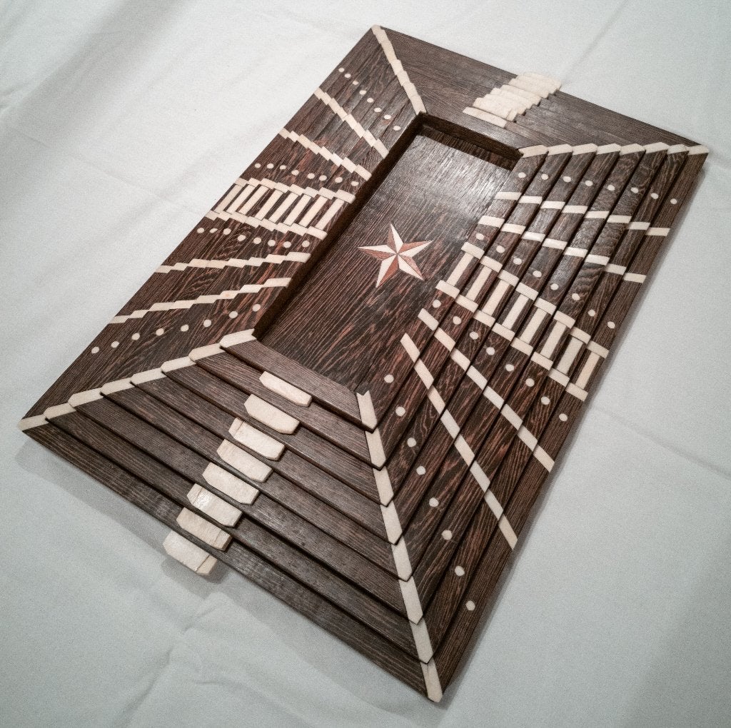 8 Plateaux gigognes bois marqueterie os-Vintage Congo 1970, Ophalen