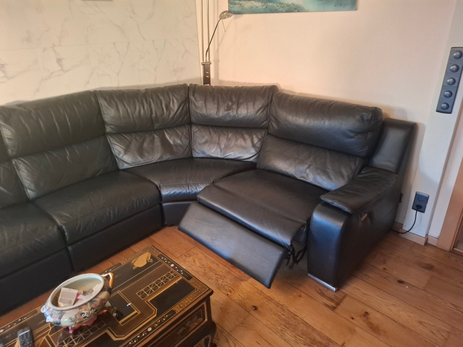 fauteuil en L cuir noir avec 2 relax electriques, 75 à 100 cm, 125 cm ou plus, Comme neuf, Enlèvement