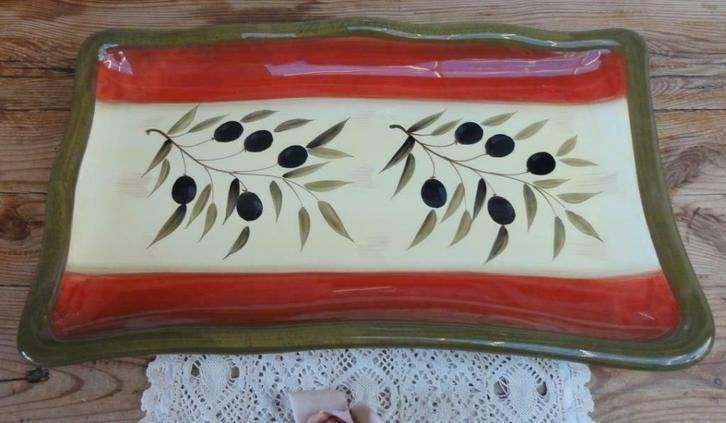 SALE Zeer grote rechthoekig schaal, olijven, Maison & Meubles, Cuisine | Vaisselle, -, Poterie, Utilisé, Balance ou Balances