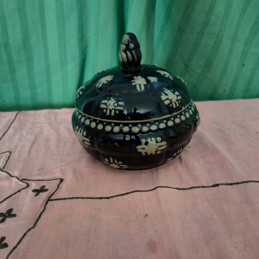 Blauw genummerd vintage stenen sierpotje, Ophalen of Verzenden