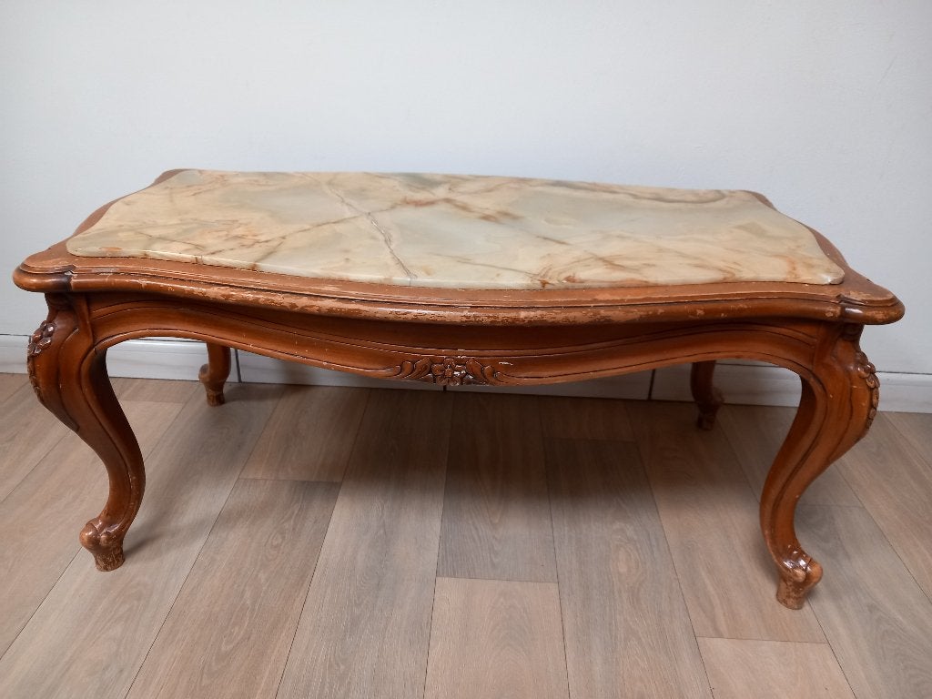 Klassieke marmeren salontafel (Let op, gebarsten blad), Huis en Inrichting, Ophalen, Gebruikt, 100 tot 150 cm, 50 tot 100 cm