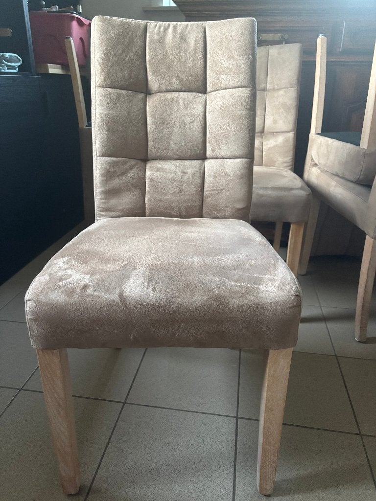 Stoffen bruine stoelen 6 stuks, Ophalen, Hout, Gebruikt, Bruin