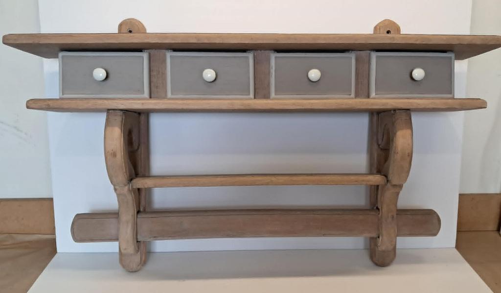 Étagère murale rustique en bois avec 4 tiroirs, Huis en Inrichting, Ophalen, Gebruikt