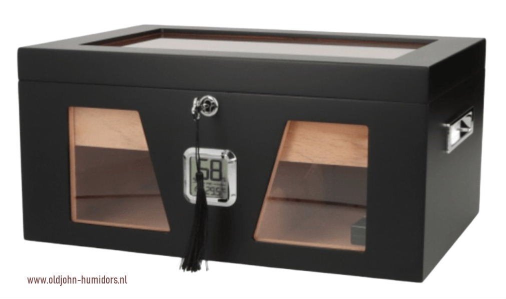 HUMIDOR ANGELO ZWART, GLAS , DIGITAAL, SLOT, INZETTRAY   H11, Envoi, Neuf, Boite à tabac ou Emballage