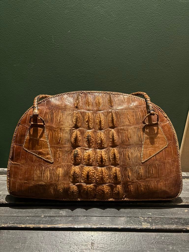 Sac en crocodile véritable, Enlèvement, Utilisé, Brun, Sac à main