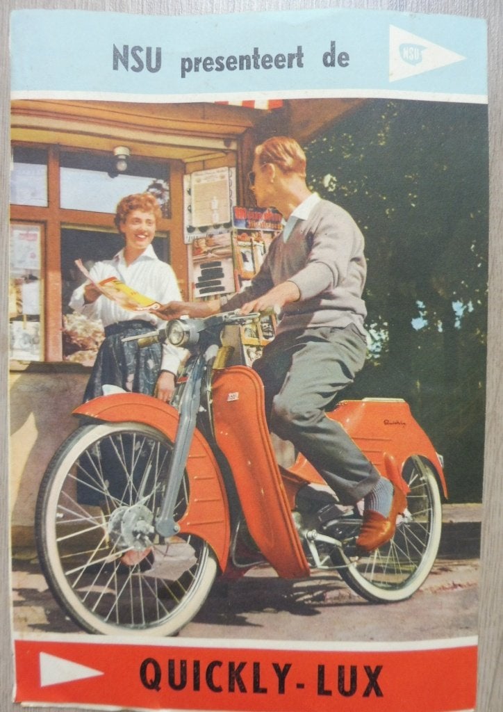 Originele NSU Quickly Lux Folder (Jaren 50) Nederlandstalig, Fietsen en Brommers, Verzenden, Gebruikt