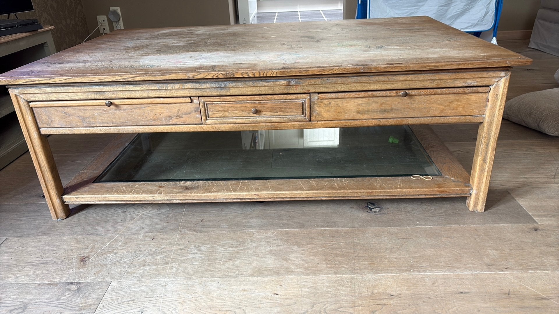 Prachtige vol eiken salontafel, Huis en Inrichting, Ophalen, Gebruikt, 100 tot 150 cm, 50 tot 75 cm