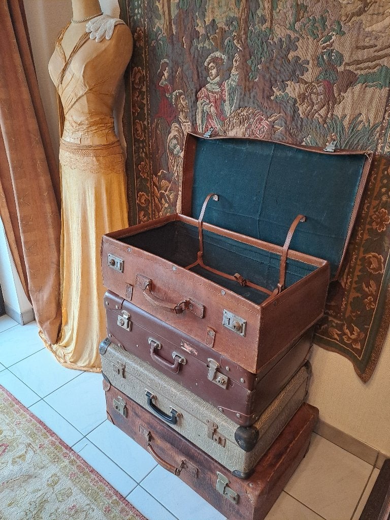 vintage oude (twee lederen) reiskoffers, Antiek en Kunst, Ophalen