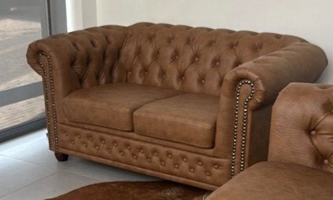Cognac zetel chesterfield look, Moins de 150 cm, Chesterfield, Banc droit, Enlèvement