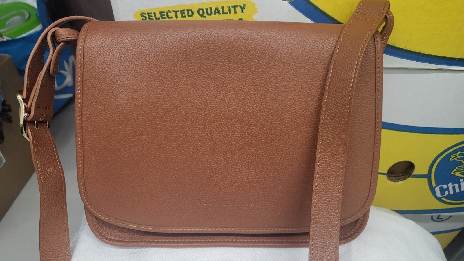 Longchamp crossbody in leder cognac *Nieuw*, Ophalen of Verzenden