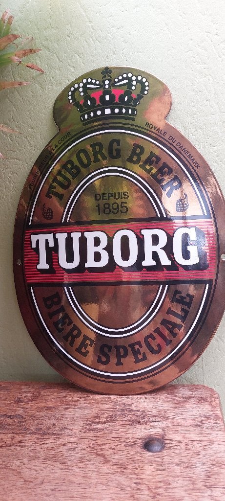 Assiette à bière émaillée Tuborg, Collections, Enlèvement ou Envoi, Comme neuf, Panneau, Plaque ou Plaquette publicitaire, Autres marques