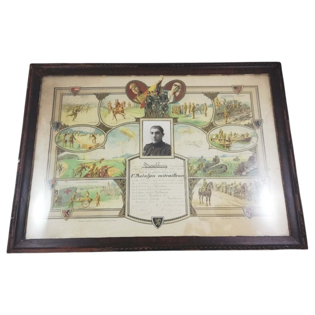 Dienstdiploma 1ste Bataljon Mitreilleurs - 1925, Ophalen of Verzenden, Landmacht, Foto of Poster