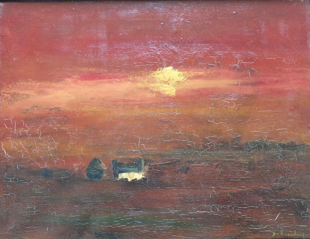 PAUL DE LEENHEER / AVONDSCHEMERING / OLIEVERF DOEK / 42x54cm, Enlèvement ou Envoi