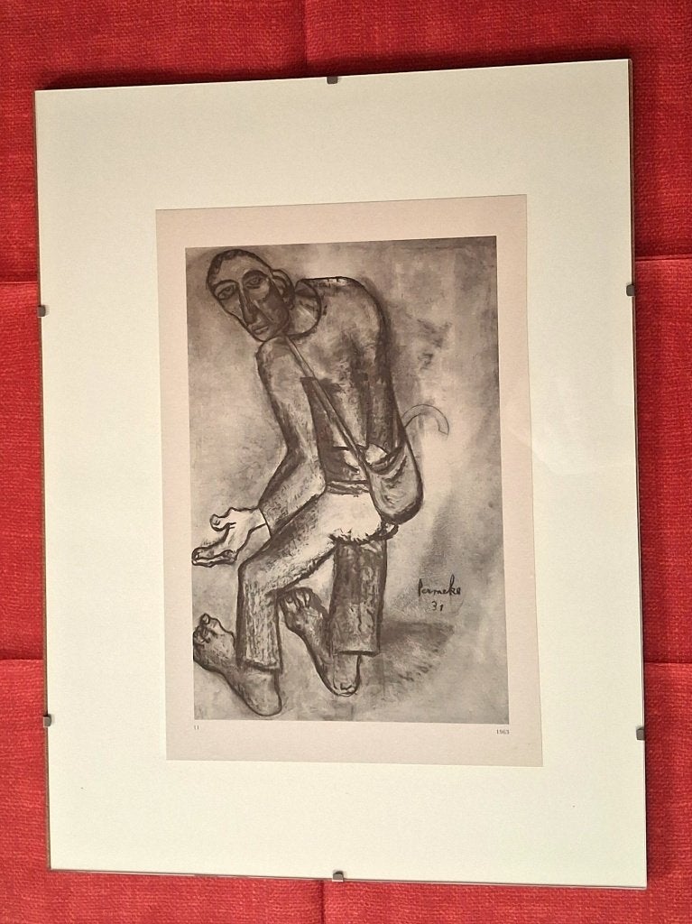 kunstdruk reproductie Constant Permeke: "De Bedelaar" 1931, Antiquités & Art, Portrait ou Personnes, Sous verre, Enlèvement, Papier