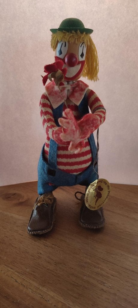 Vintage handgemaakte clown marionet van Tellon Collection., Antiek en Kunst, Ophalen of Verzenden