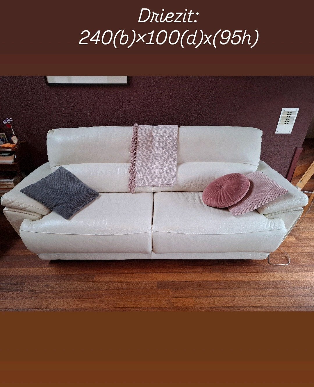 witte leren zetel/bank (driezit) van Chateau d'ax., Ophalen, Gebruikt, 100 tot 125 cm, Driepersoons