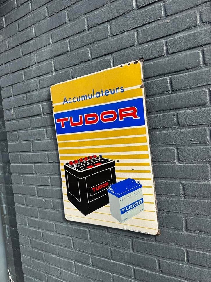 Vintage Tudor Accumulateurs Emaille Reclamebord