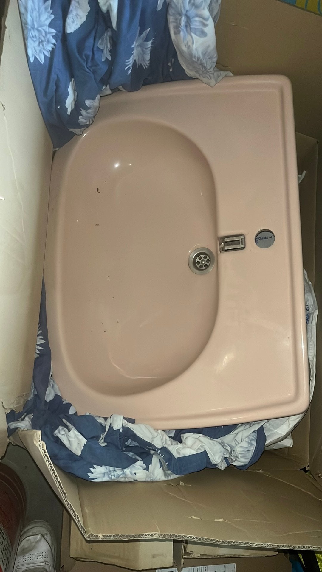 Vintage roze lavabo op voet, Doe-het-zelf en Bouw, Sanitair, Ophalen, Gebruikt