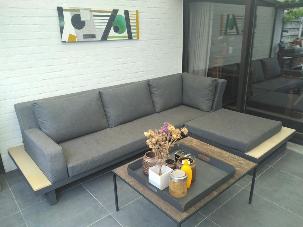 Loungeset, Tuin en Terras, Tuinsets en Loungesets, Gebruikt, Loungeset, Textileen, 5 zitplaatsen, Bank, Hocker, Ophalen