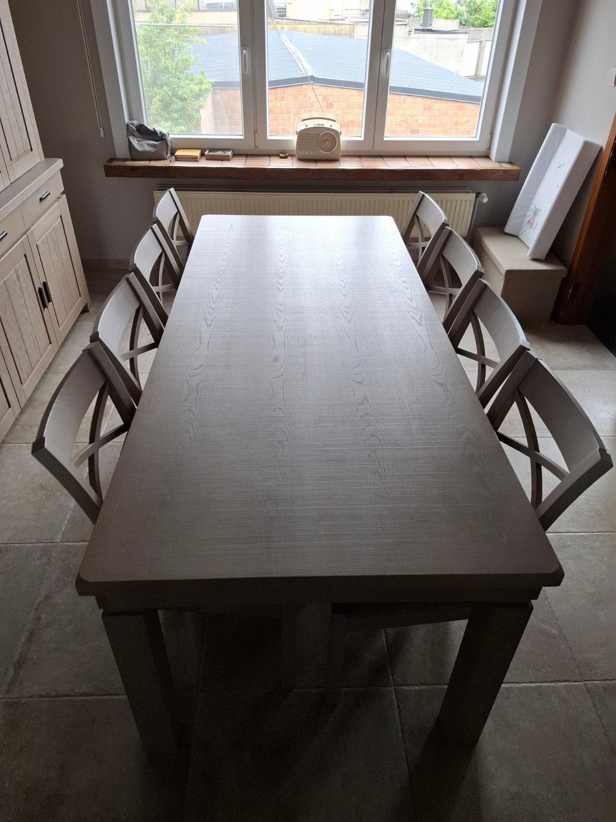 Eiken tafel en 8 stoelen, Huis en Inrichting, Complete eetkamers, Ophalen