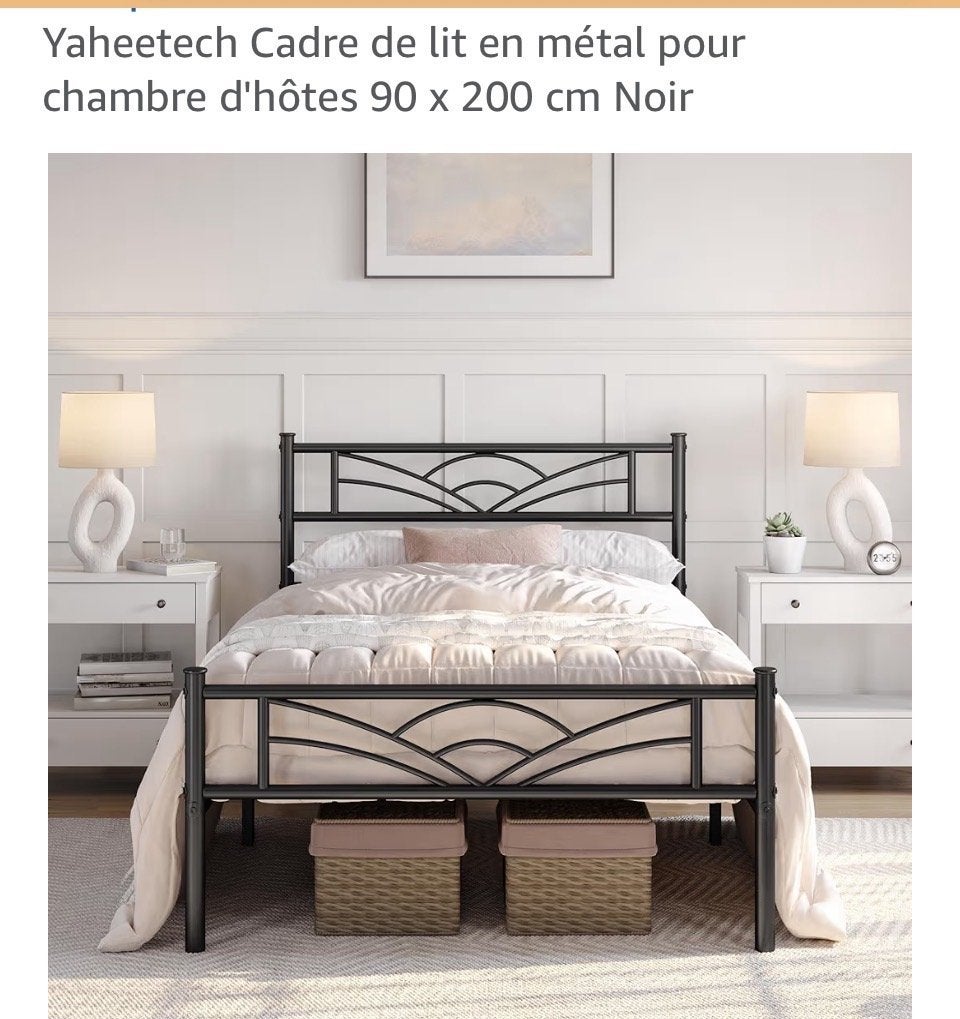 Lit neuf 90x200  noir avec sommier, Neuf, Une personne, Enlèvement, Métal