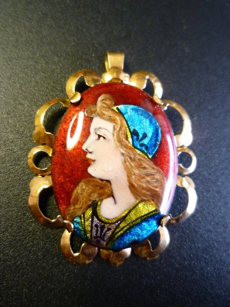 Gesigneerde emaille hanger van Limoges, Ophalen of Verzenden, Zo goed als nieuw, Goud, Goud