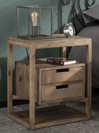 Nachtkastje met 2 laden  - Mangohout (2 voor prijs van 1*), Maison & Meubles, Chambre à coucher | Tables de chevet, Utilisé, 55 à 70 cm