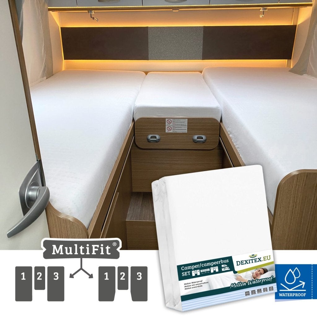 Waterdichte molton hoeslakenset - 3 delig met midden matras, Caravans en Kamperen, Caravanaccessoires