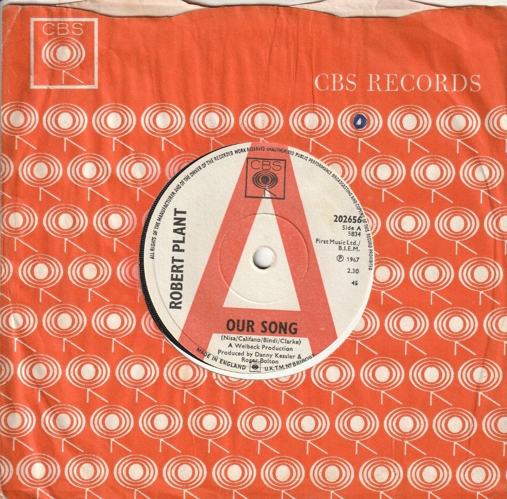 Robert Plant - Our song / Laughin', cryin', laughin' (1967), Cd's en Dvd's, Gebruikt, 7 inch, Originele persing, Ophalen of Verzenden