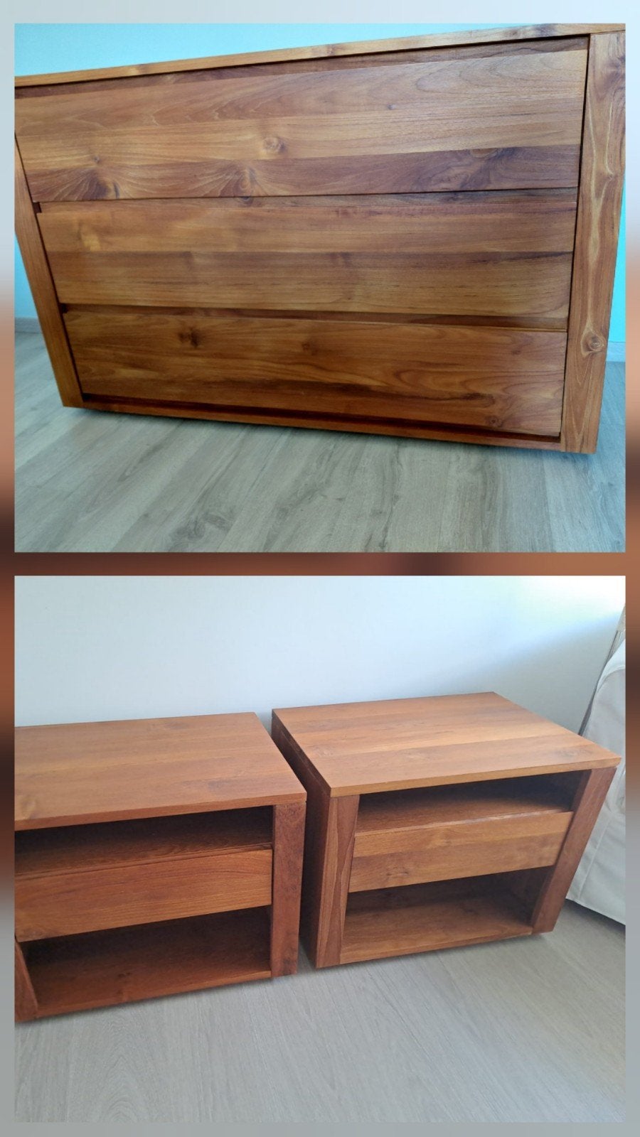 Ladenkast en 2 nachtkastjes massieve teak, in perfecte staat, Huis en Inrichting, Ophalen, 100 tot 150 cm, Teakhout, Zo goed als nieuw