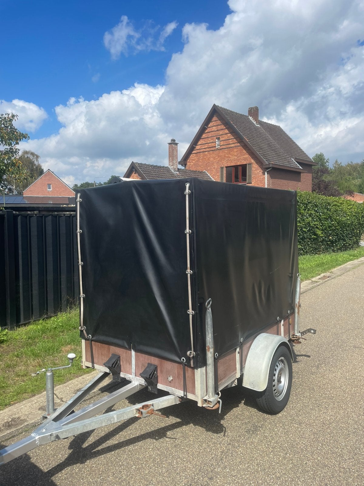 Enkelas aanhangwagen met huif, Autos : Divers, Remorques, Enlèvement, Comme neuf