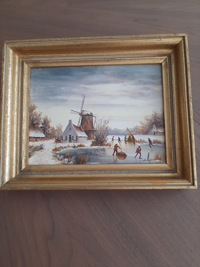Olieverfschilderij op paneel "winterlandschap" Doornhein, Antiquités & Art, Art | Peinture | Classique, Enlèvement ou Envoi, Peinture à l'huile