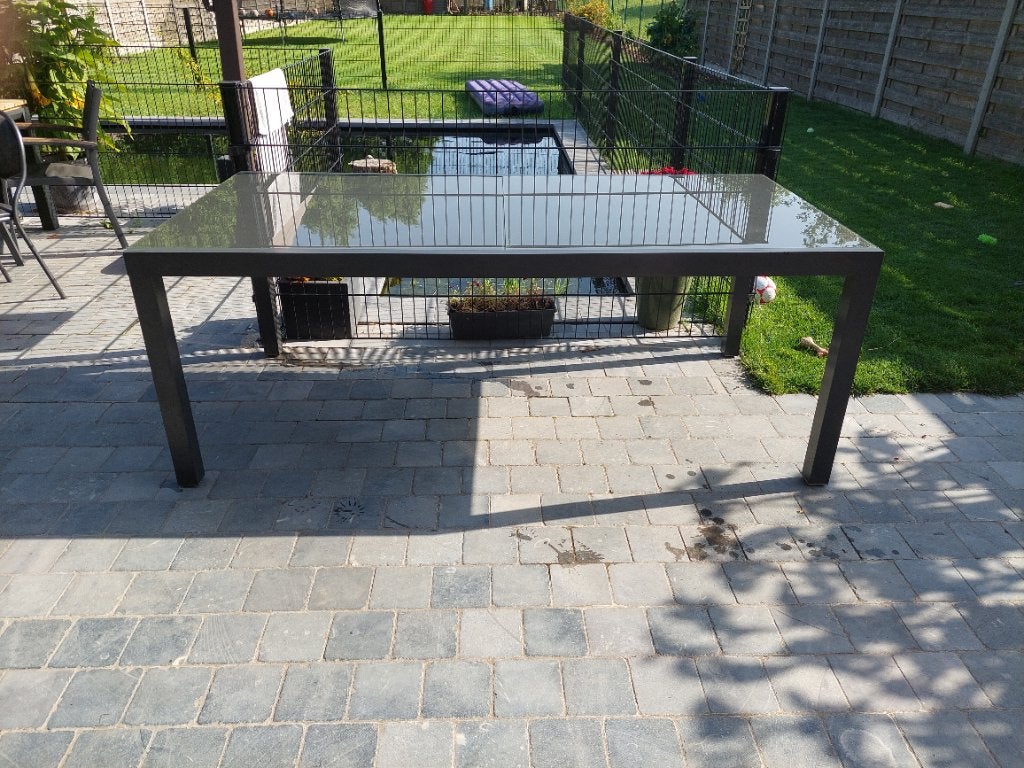 Aluminium tuintafel met glas, Enlèvement, Utilisé, Rectangulaire, Aluminium